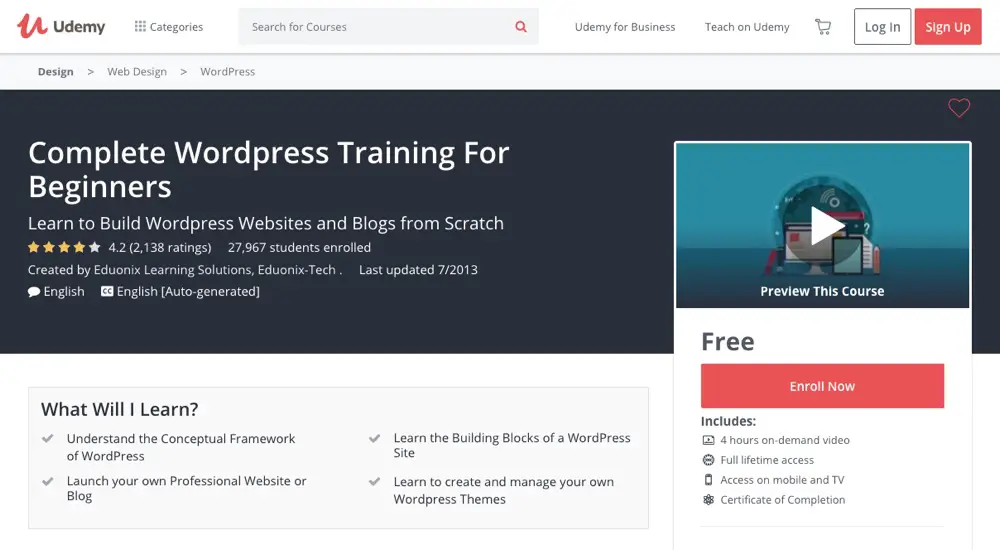 Compléter la formation WordPress pour les débutants par Udemy
