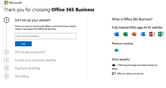 Inscription à Office 365 