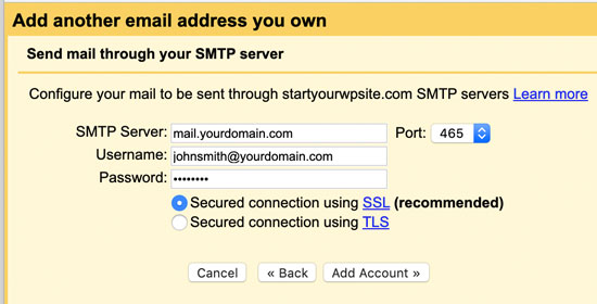 Informations SMTP