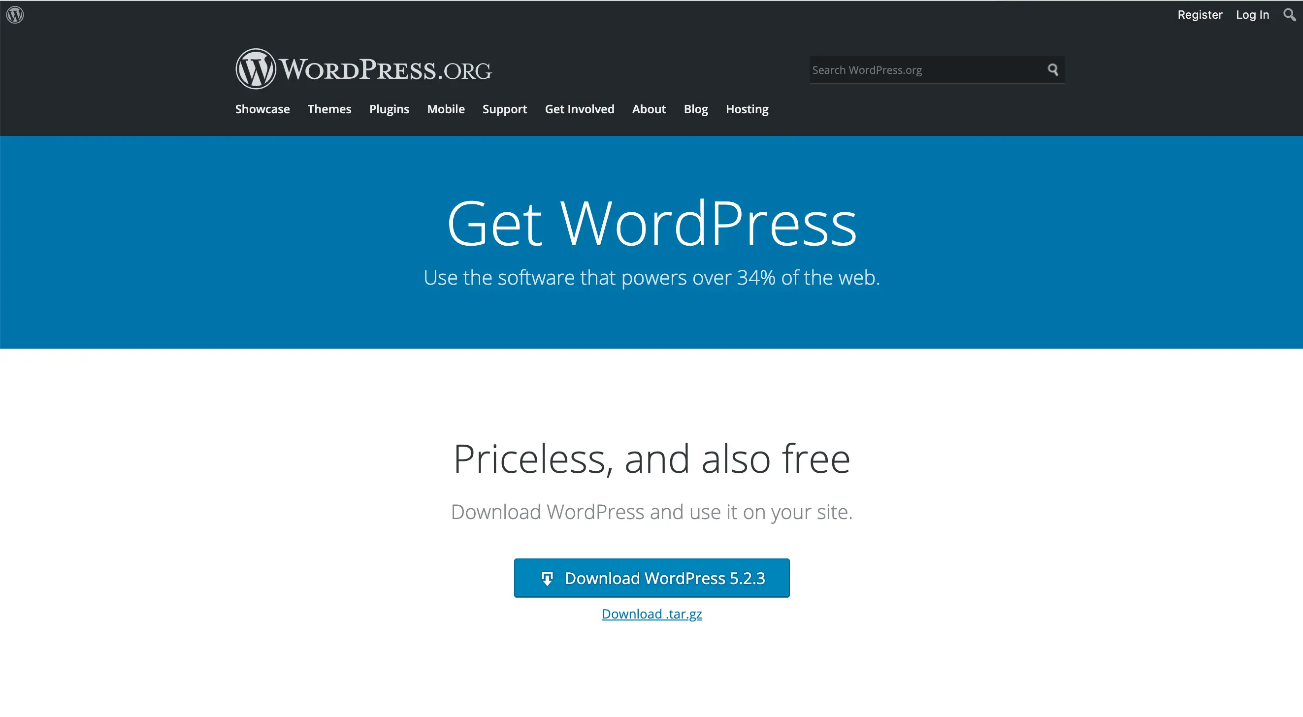 La page de téléchargement WordPress.