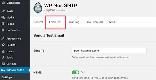 Testez les paramètres de messagerie WordPress SMTP
