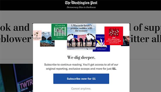 Paywall sur le site Web du Washington Post