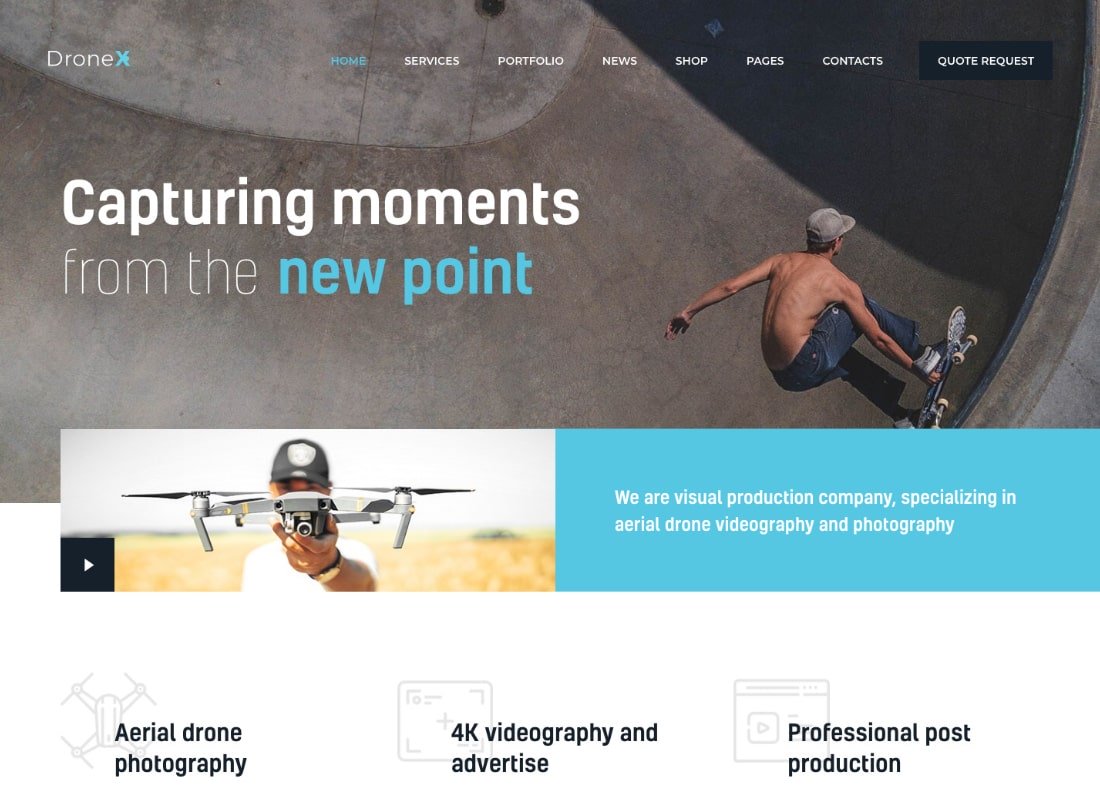 DroneX | Thème WordPress pour photographie aérienne et vidéographie