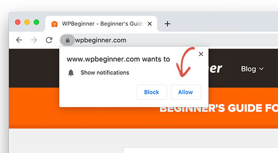 Autoriser les notifications push de WPBeginner