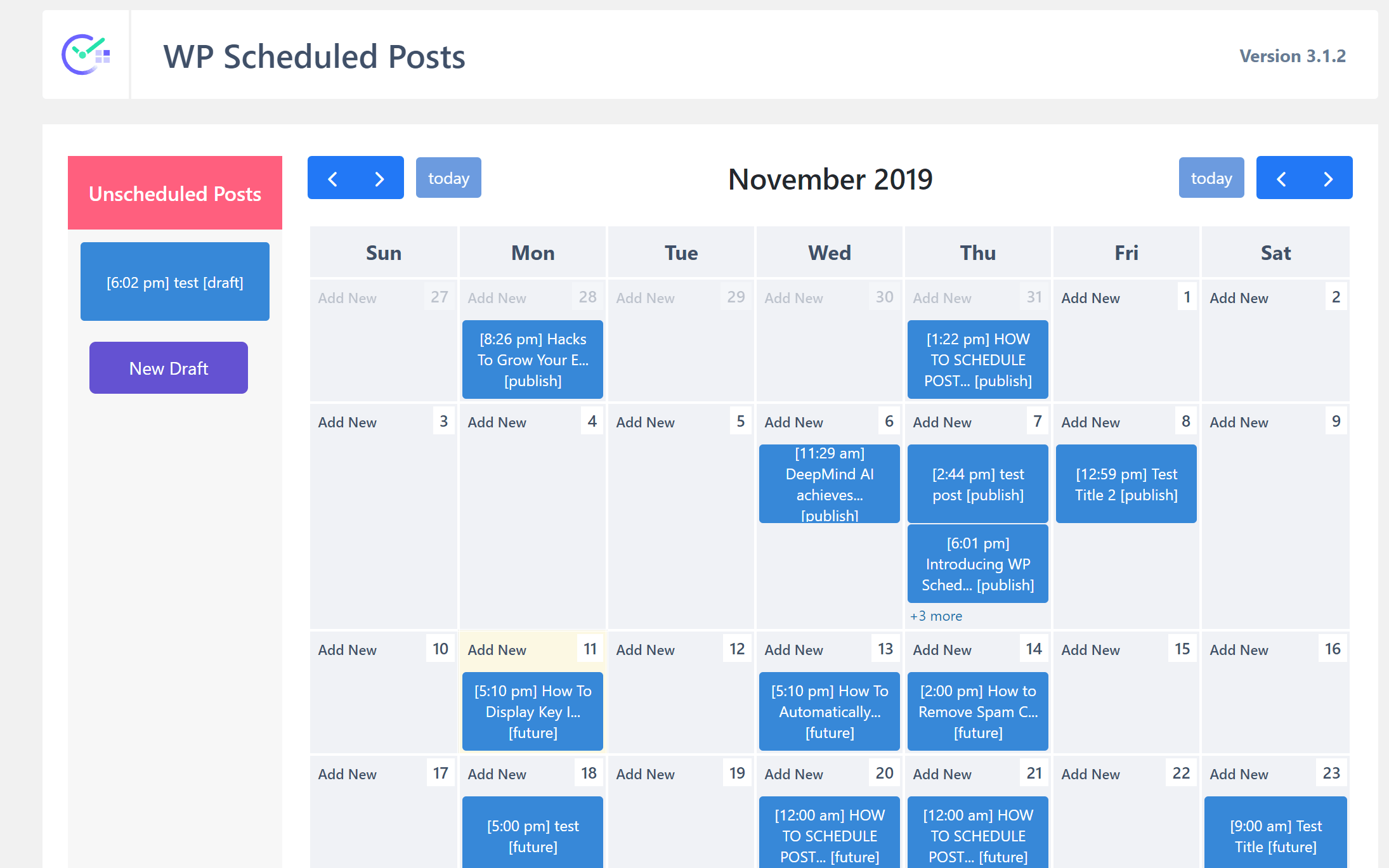 Nouveau calendrier de contenu