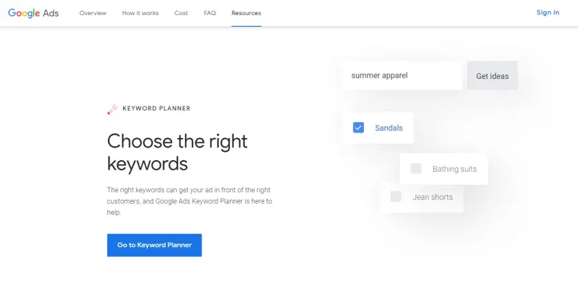 Planificateur de mots clés Google