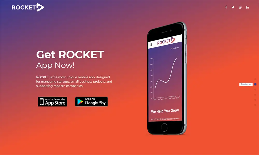 Rocket - Thème WordPress pour page d'atterrissage d'application mobile