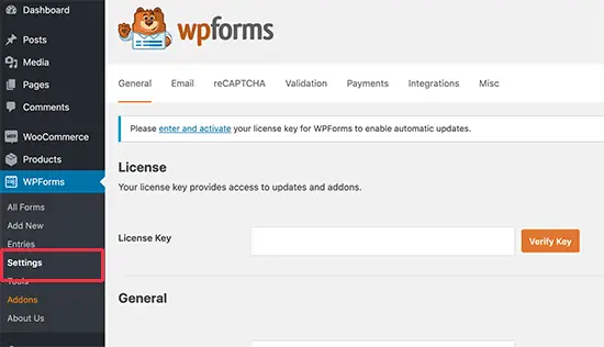 Clé de licence WPForms