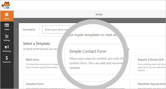 Sélectionnez un formulaire de contact simple