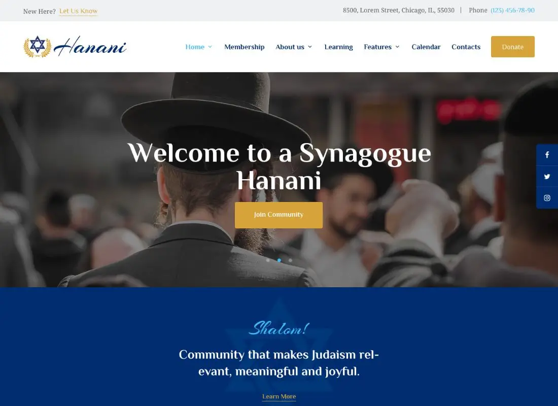 Hanani | Thème WordPress pour la communauté juive et la synagogue