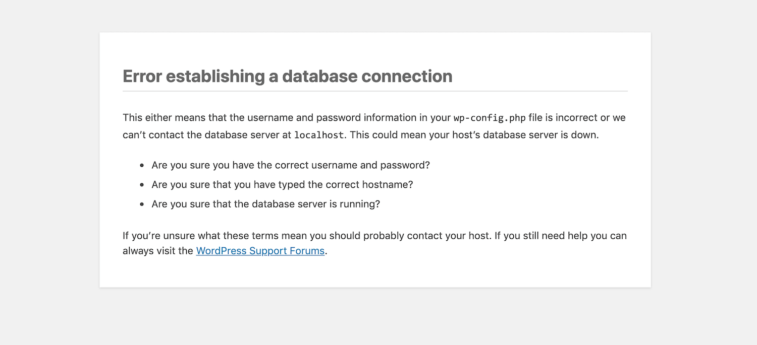 L'erreur établissant une connexion à la base de données dans WordPress.