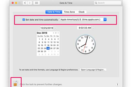 Synchroniser la date et l'heure et les paramètres sur Mac