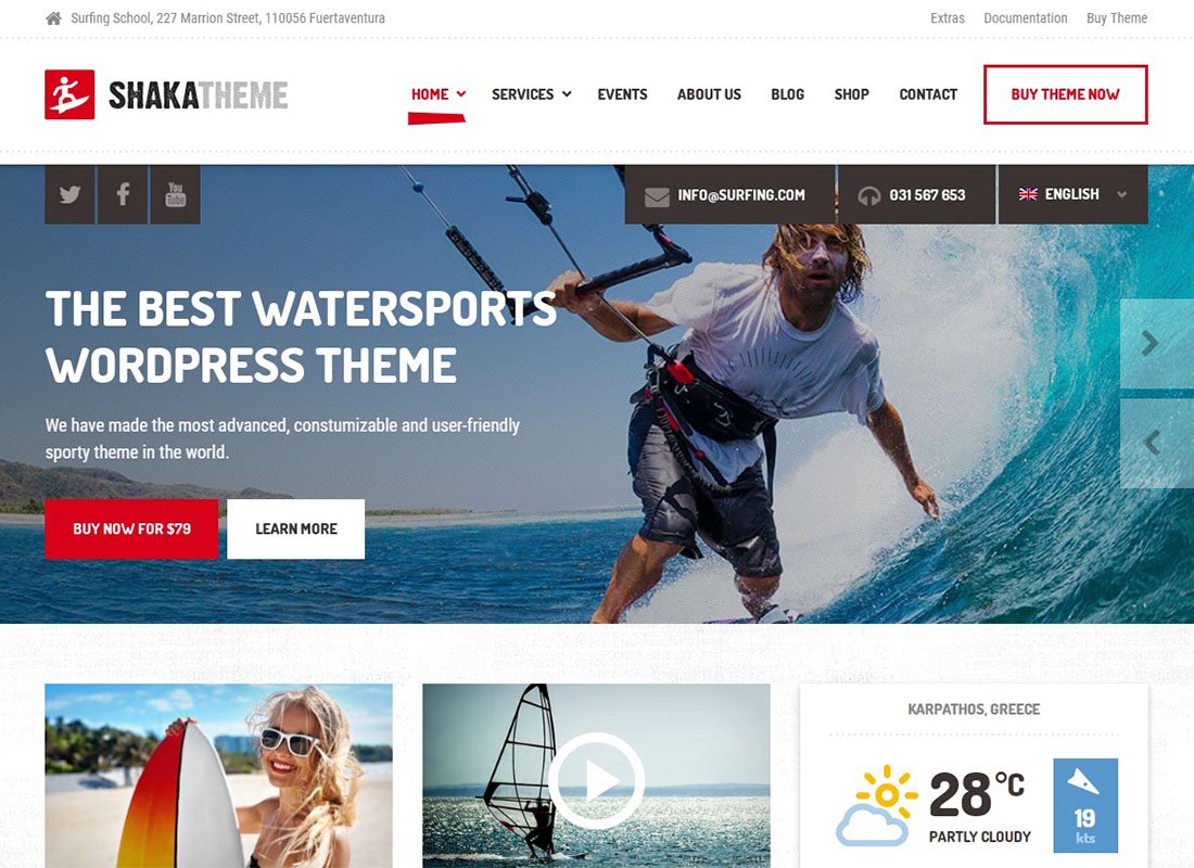 Shaka | Un thème WordPress Beach Business pour les écoles de sports nautiques et d'activités, le surf, le kayak