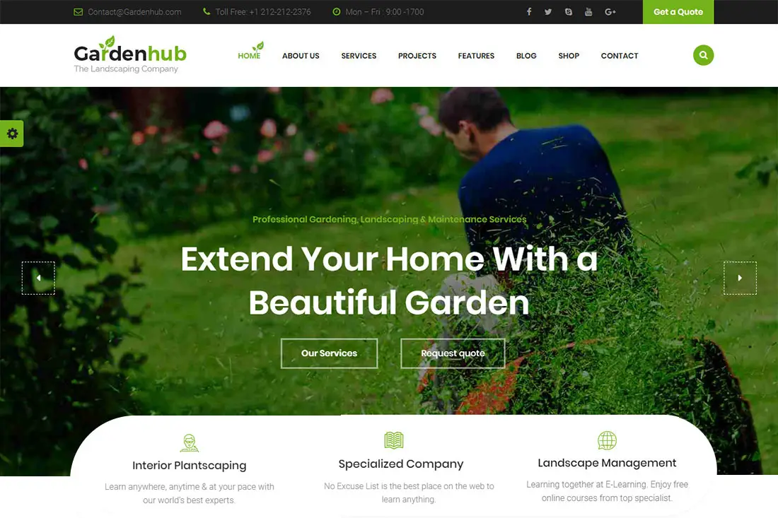 Modèle de site Web d'aménagement paysager de Garden Hub