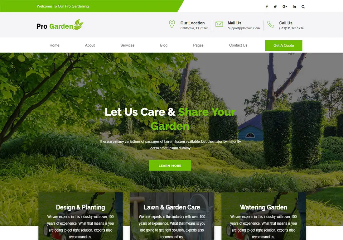 Modèle de site Web d'aménagement paysager Pro Garden