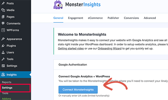 Connectez Google Analytics à l'aide de MonsterInsights