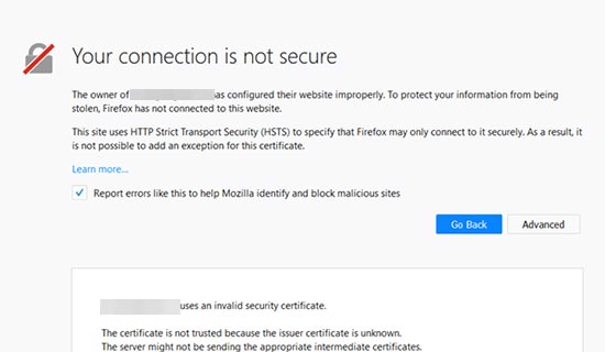 Erreur de connexion non sécurisée dans Google Chrome