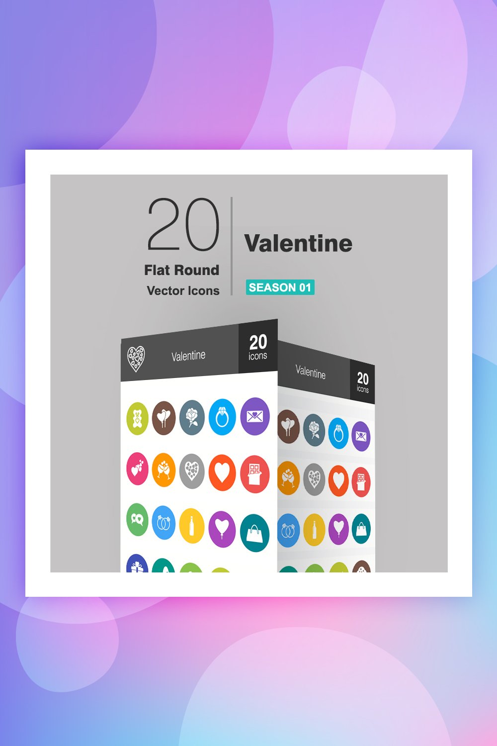 20 Modèle d'icônes plat rond Valentine 