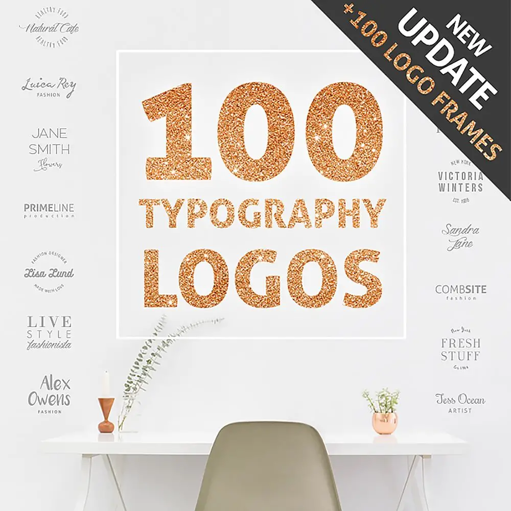 100 logos typographiques + 100 cadres Bundle 