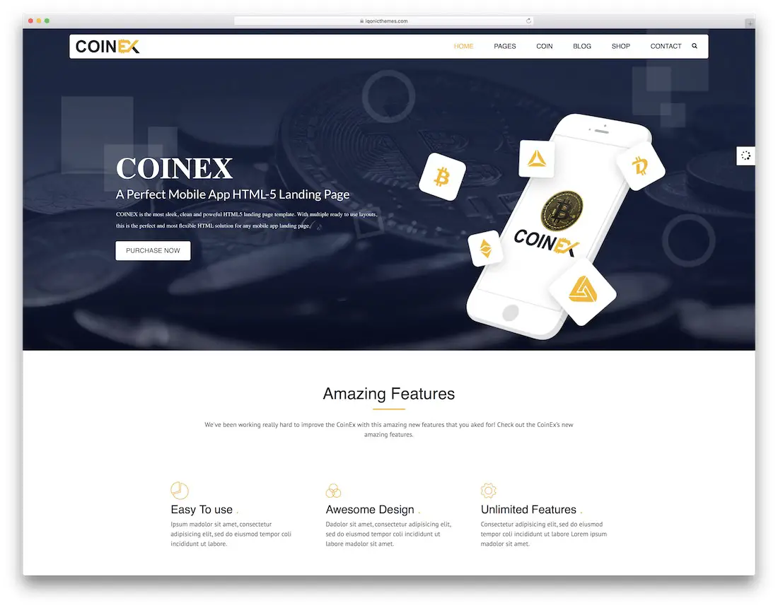 modèle de site Web de consultation crypto coinex