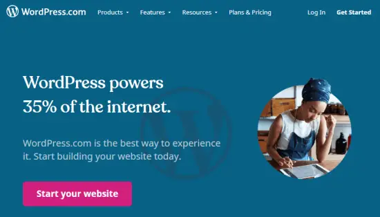 La page d'accueil de WordPress.com