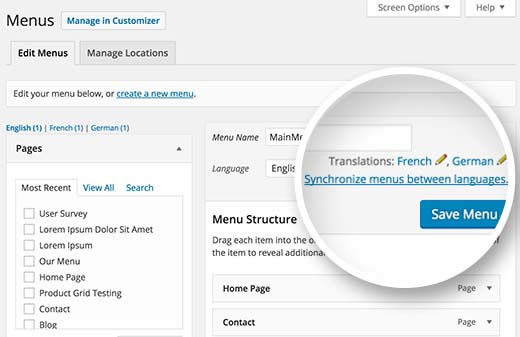 Traduire les menus dans WordPress multilingue