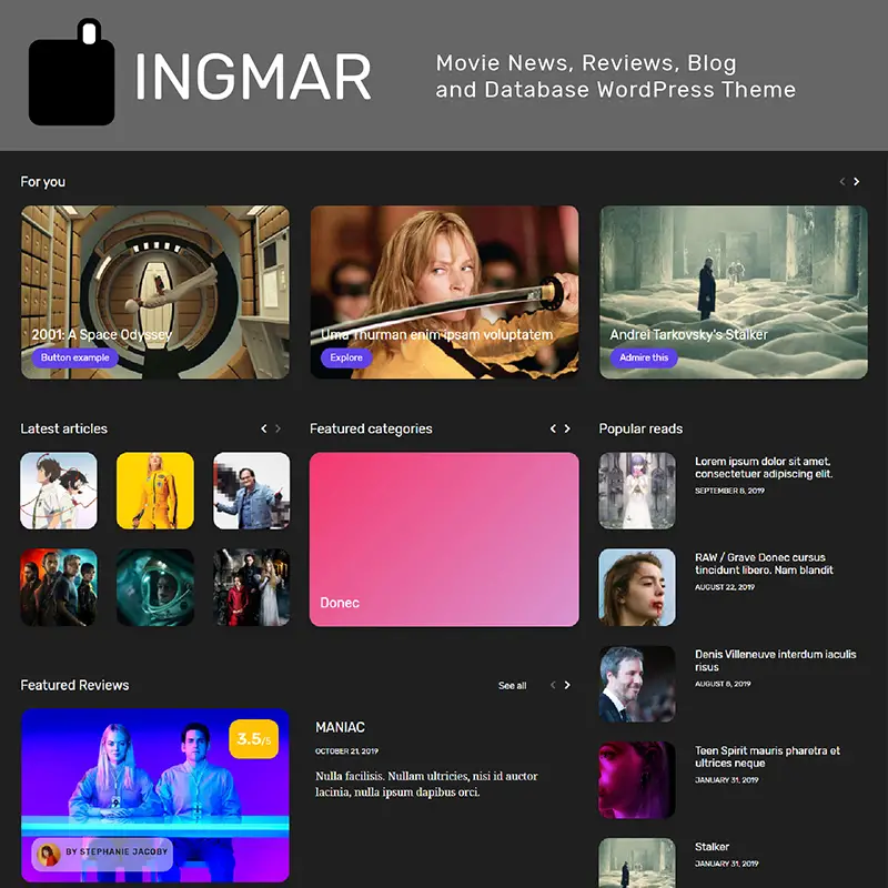 INGMAR - Nouvelles du film, critiques, blog et thème WordPress de base de données