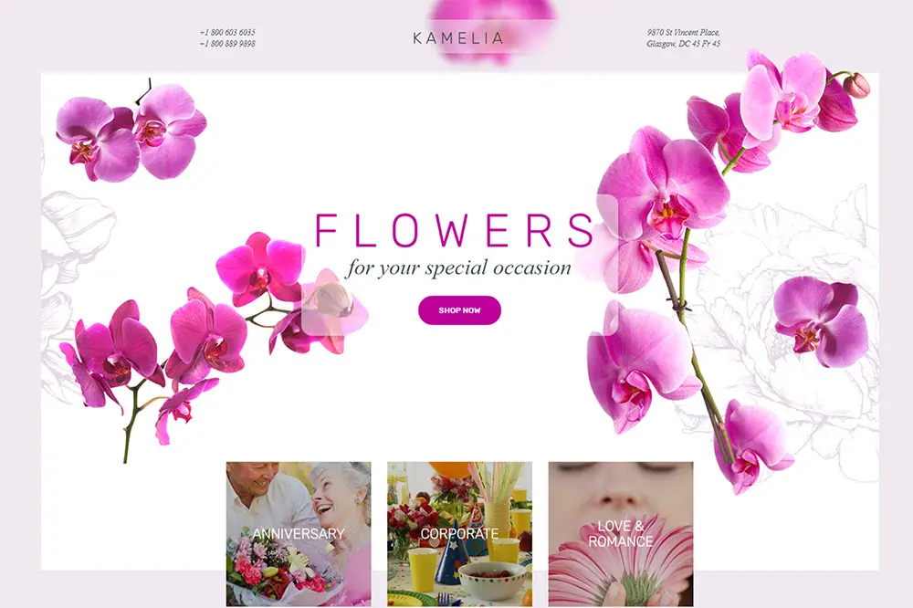 Thème Shopify adaptatif pour boutique de fleurs