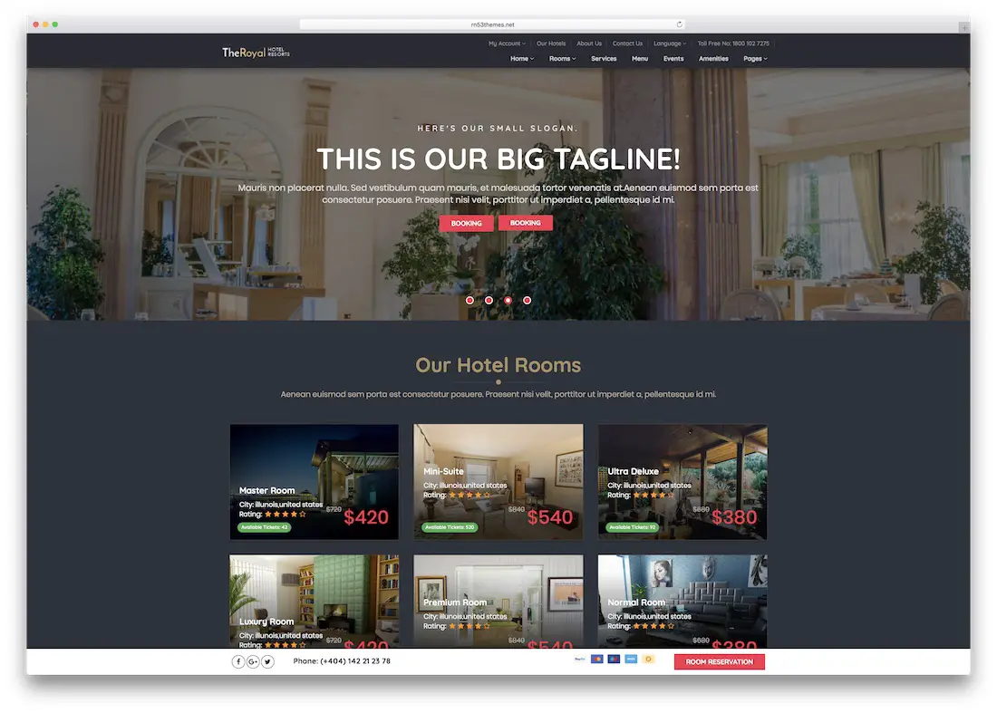 le modèle de site Web de l'hôtel royal html5