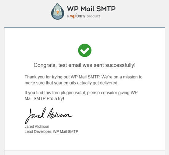 L'e-mail de test de WP Mail SMTP 