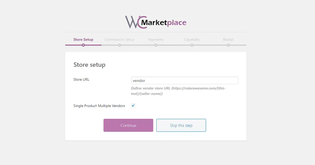 Page de configuration de WC Marketplace