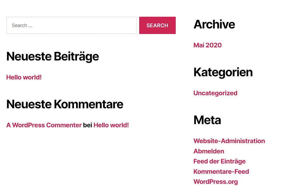 frontend de la langue allemande WordPress