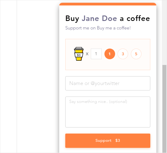 Le widget Achetez-moi un café en action sur un site Web