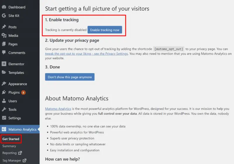 Activez Matomo Analytics pour WordPress