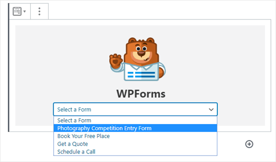 Sélectionnez le bon formulaire dans la liste déroulante WPForms
