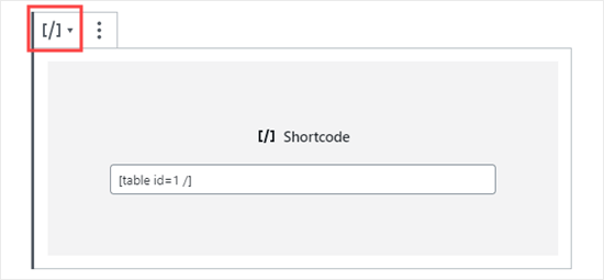 Ajout du shortcode de votre table dans l'éditeur de blocs