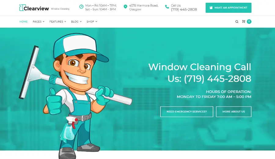 Clearview - Thème WordPress pour services de nettoyage de vitres