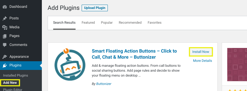 La page du plugin dans WordPress pour installer le plugin Smart Floating Action Buttons.
