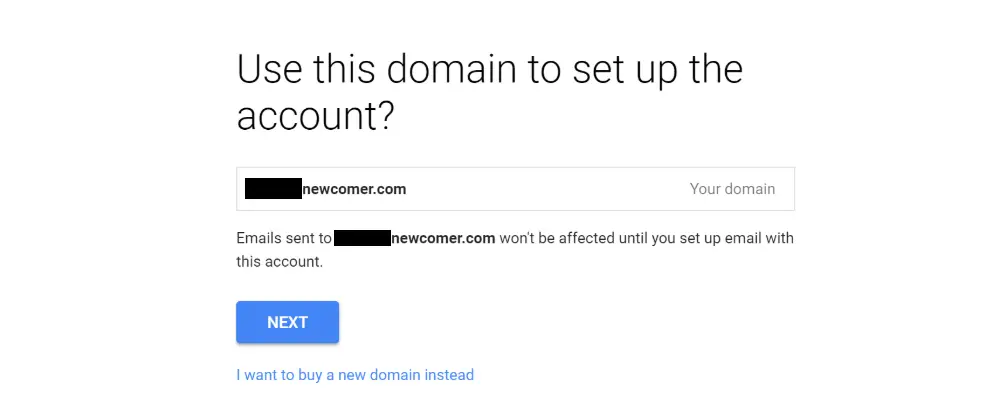 Gmail avec votre propre nom de domaine personnalisé: confirmez le nom de domaine