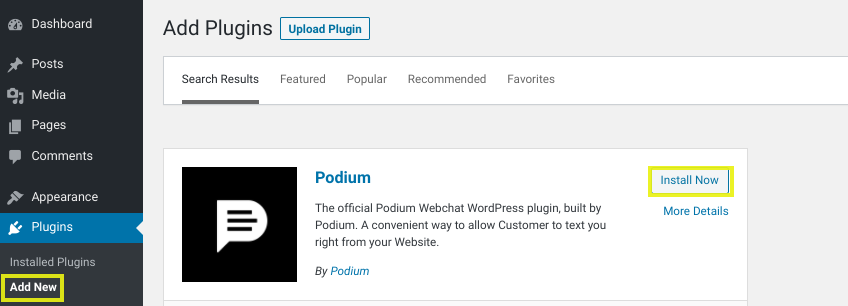 Le plugin Podium sur la page des plugins WordPress.