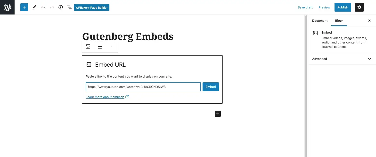 Bloc WordPress oEmbed Gutenberg