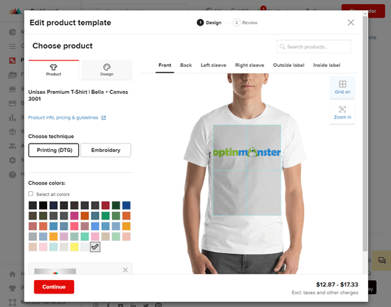 Créer un t-shirt OptinMonster avec Printful
