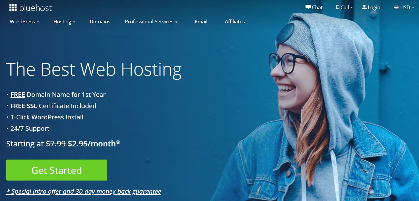 La page d'accueil de Bluehost est l'une des alternatives Siteground les moins chères les plus puissantes.