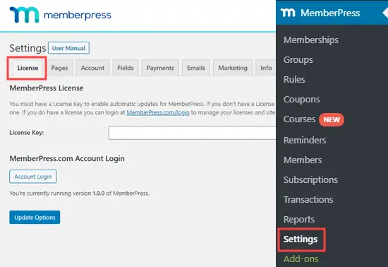 Enter your MemberPress license key