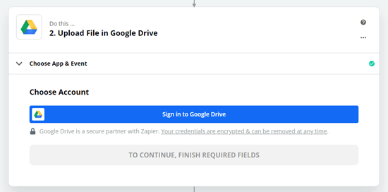 Se connecter à Google Drive à l'invite de Zapier