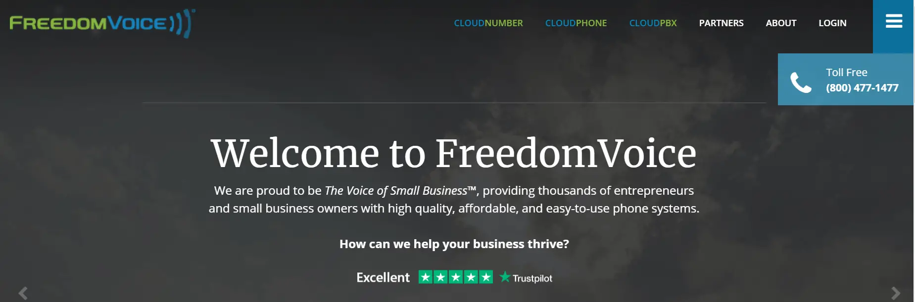 La page d'accueil de FreedomVoice.