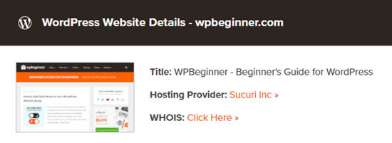 L'outil de détection de thème répertorie Sucuri comme hôte de WPBeginner