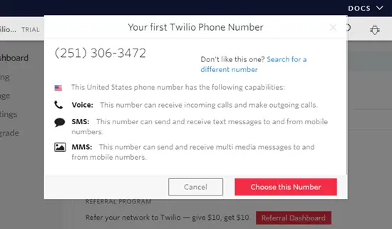 Choisissez un numéro de téléphone à utiliser avec Twilio