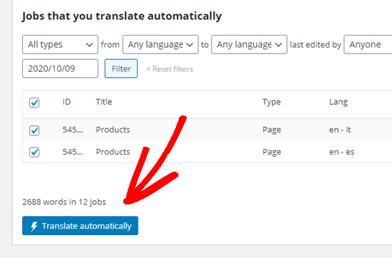 Cliquez sur le bouton pour exécuter le traducteur groupé automatique