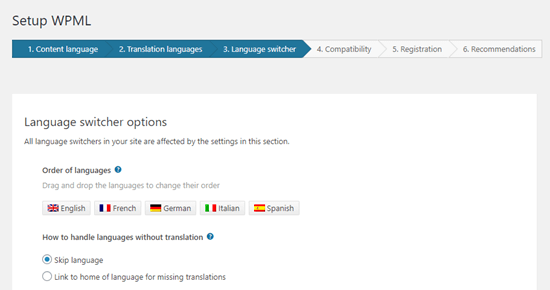Choix de l'ordre des langues pour le sélecteur de langue